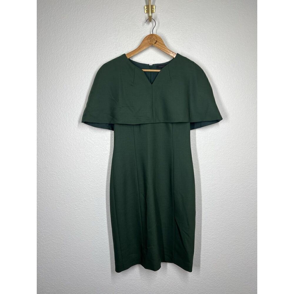 Worth New York Cape Sheath Dress Size 4 Dark Green Wool Blend